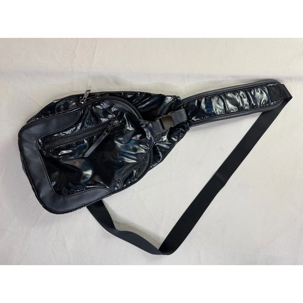 Madden Girl Black Iridescent Sling Bag Crossbody Teardrop Backpack Oil Slick